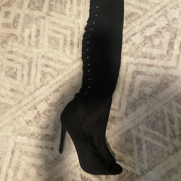 Black Lace Up High Heel Boots - Picture 1 of 3